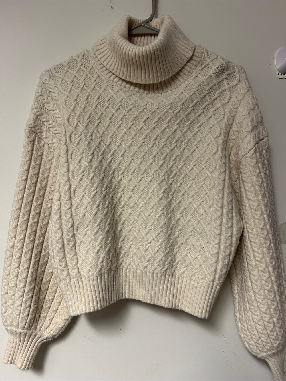 Tahari Cream Cable-Knit Turtleneck Sweater